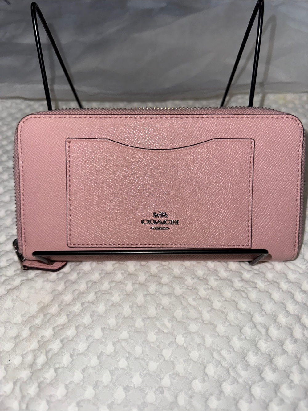 Coach Saffiano-Style Pink Zip Wallet with Front Card Pocket